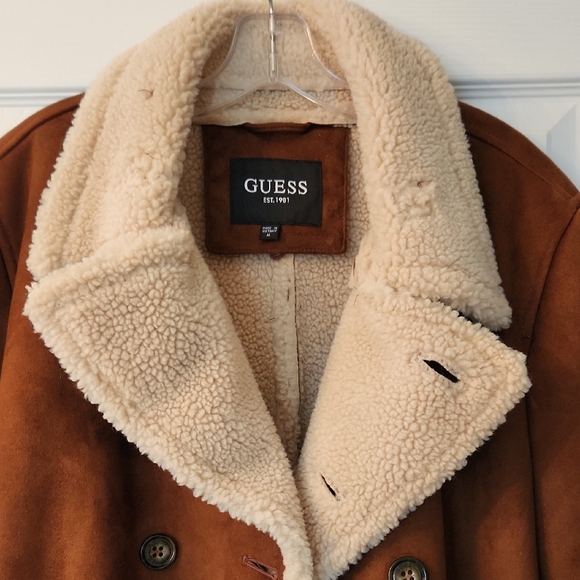 Guess Brown and Cream Peacoat with Shearling Collar - Picture 2 of 5